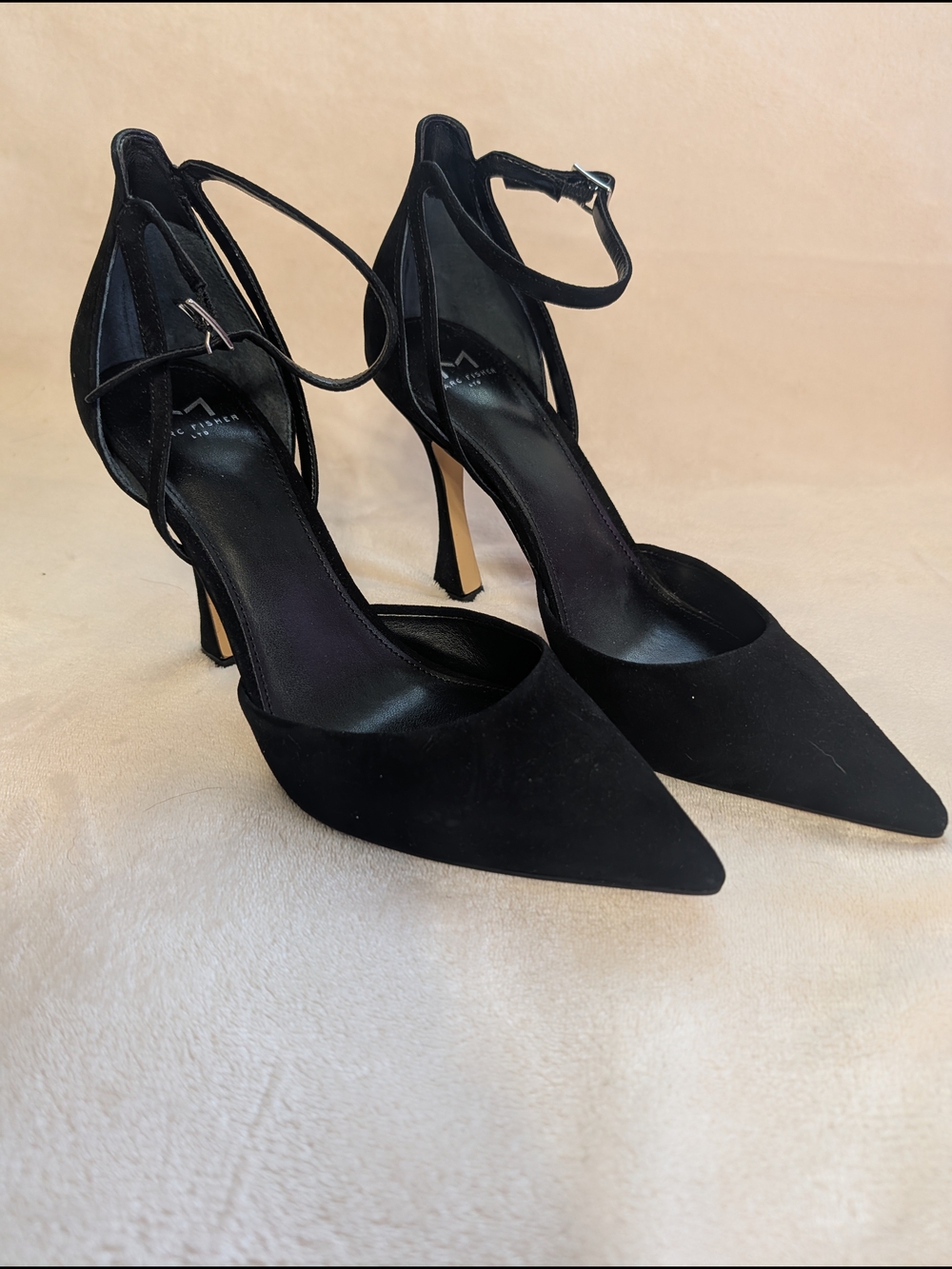 Marc Fisher Black Pointed Ankle-Strap Heels